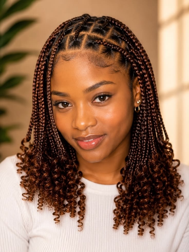 Box braids, curly ends